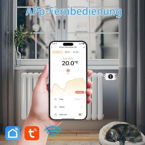 Termostat Inteligent pentru Calorifer SALCAR TRV801W WiFi, Smart Radiator Thermostat cu LCD, Compatibil Alexa & Google Home, Tuya, Fără Hub - imagine 3