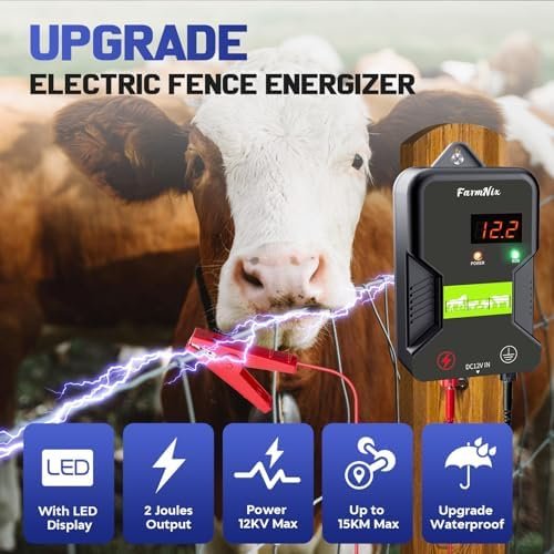 Generator electric pentru gard electric 12KV, energizator 2 Jouli cu LED indicator, rază până la 15 km, protecție animale sălbatice pentru ferme și grădini - imagine 2