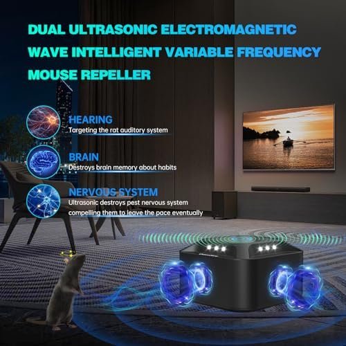 Aparat cu ultrasunete anti-șoareci și șobolani 360°, frecvență reglabilă, cu lumină LED stroboscopică, repelent rozătoare pentru priză – interior - imagine 2