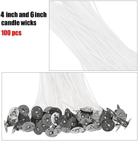 Fitiluri pentru lumânări DIY Hestya – Set 100 fitiluri ceruite preasamblate cu 100 autocolante dublu adezive și 1 suport metalic pentru centrare, 10 cm & 15 cm - imagine 5