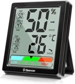 Termometru și higrometru digital de cameră, monitor temperatură și umiditate cu afișaj LCD, Min/Max și indicator confort – Geevon (Negru)