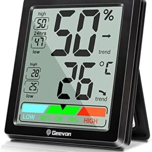 Termometru și higrometru digital de cameră, monitor temperatură și umiditate cu afișaj LCD, Min/Max și indicator confort – Geevon (Negru)