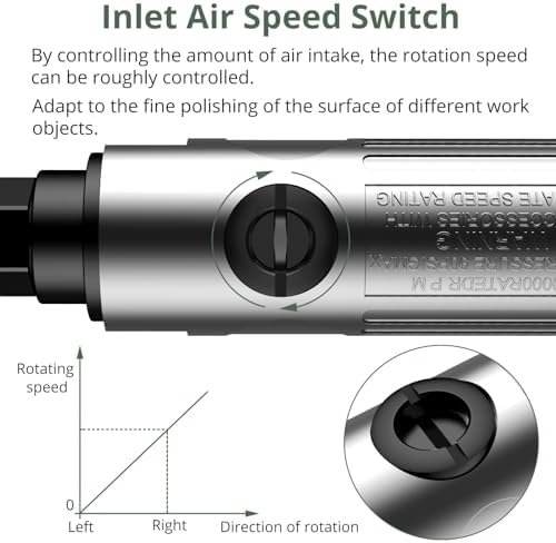 Set polizor pneumatic unghiular 90° cu accesorii, mini șlefuitor cu aer comprimat 90 PSI (6.2 Bar), discuri abrazive 50 mm și capete pentru lustruire – EYPINS - imagine 4