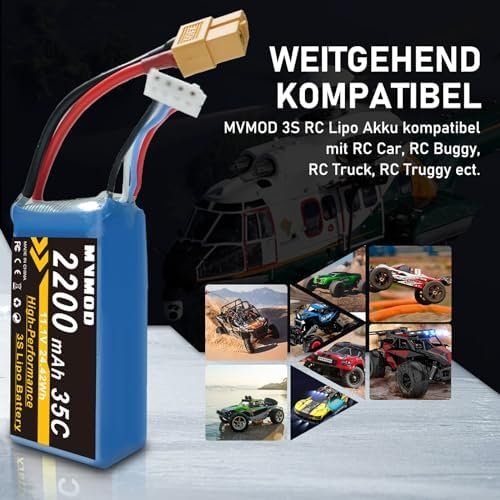 Baterie LiPo 3S 2200mAh 11.1V 35C cu XT60 pentru avion RC, dronă FPV și elicopter – acumulator reîncărcabil - imagine 4