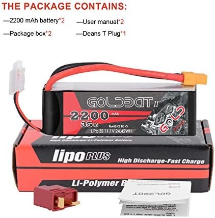 Set 2 baterii LiPo GOLDBAT 3S 2200mAh 11.1V 35C cu XT60 pentru avion RC, dronă FPV și elicopter - imagine 5