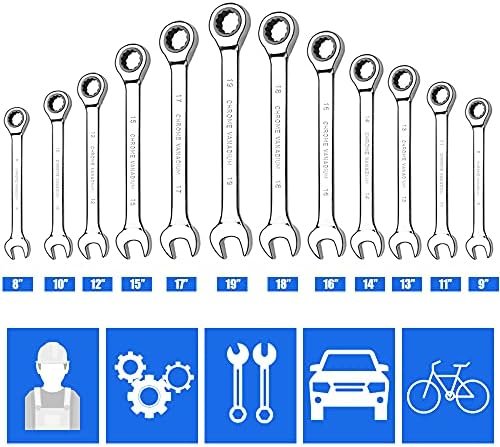 Set chei combinate cu clichet 8–19 mm, 72 dinți, din oțel Chrome Vanadium, în husă rulabilă – AIRAJ - imagine 2