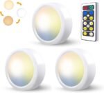 Set 3 spoturi LED HiDure pentru dulap și mobilier, lumini tip Puck Light cu atingere (Tap Light), iluminare pentru cabinet, dressing și closet – Crem