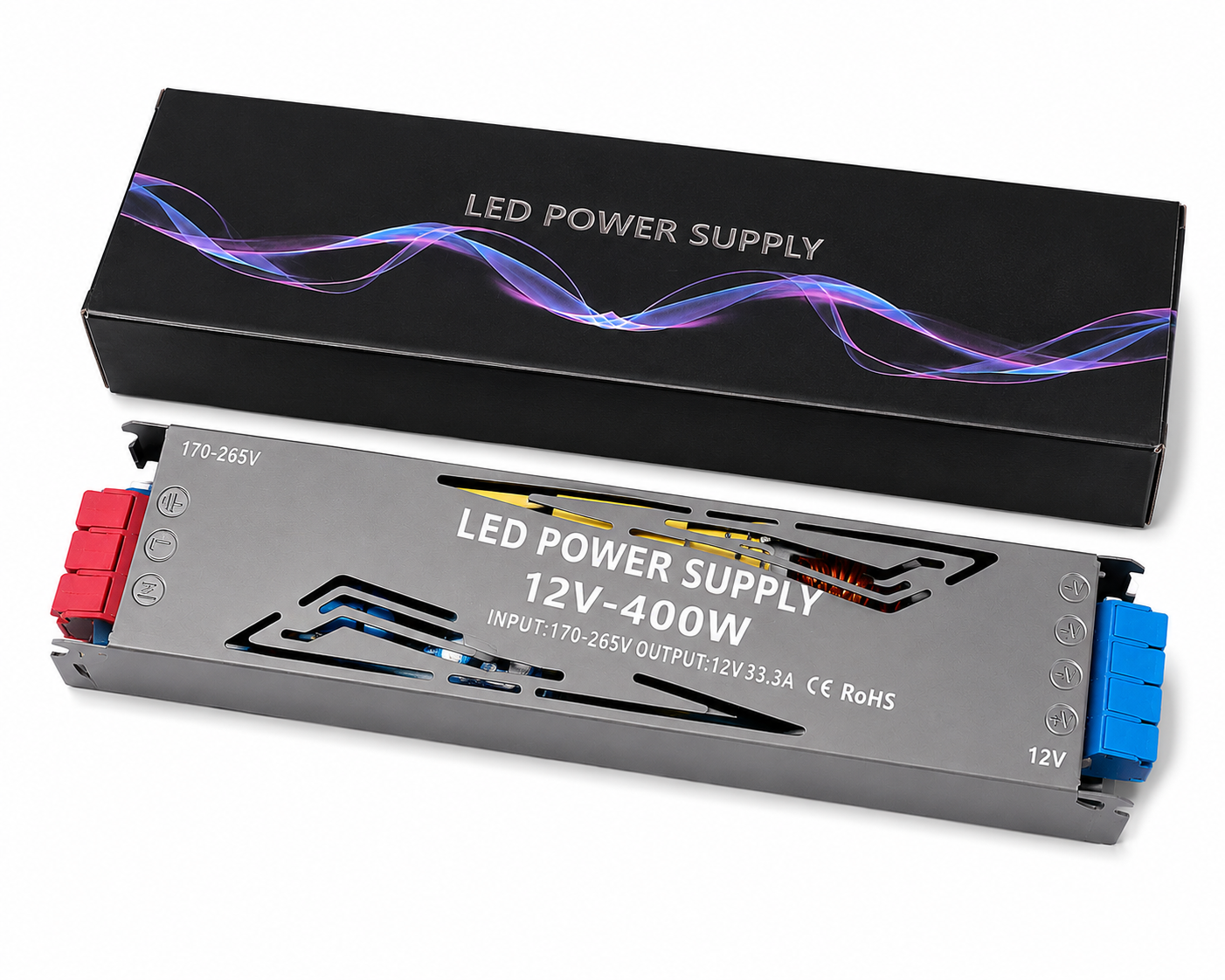 Sursă alimentare LED 12V 400W, transformator LED 33.3A, driver tensiune constantă 170–265V pentru benzi LED, camere CCTV și iluminat