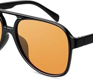 Ochelari de soare retro pilot polarizați unisex, stil vintage anii ’70, ramă pătrată cu punte dublă, protecție UV400 – GQUEEN