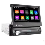 Radio auto Android 1 DIN cu ecran retractabil 7”, Wireless CarPlay & Android Auto, GPS, WiFi, Bluetooth, FM/RDS, Mirror Link și control volan