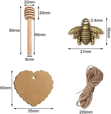Set 10 Lingurițe pentru Miere din Lemn 8 cm cu 10 Decorațiuni Albină, Etichete Kraft și Sfoară Decorativă - imagine 2