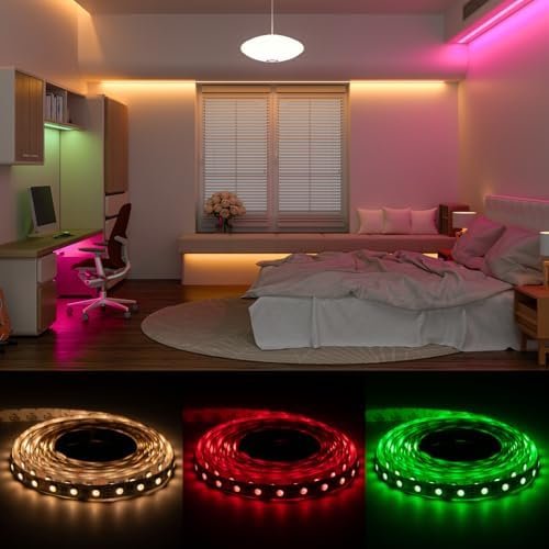 Bandă LED RGBW BTF-LIGHTING 5M, 5050 RGB + Alb Cald 2700K, 12V, 300 LED-uri, 60 LED/m, pentru Decor Interior - imagine 6
