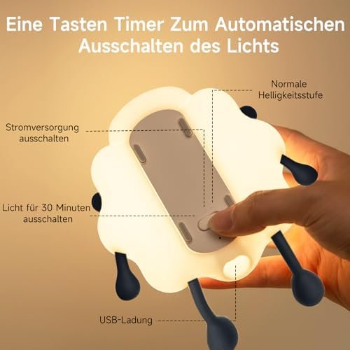 Lumină de Veghe din Silicon pentru Copii – Lampă de Noapte Oiță Kawaii, USB Reîncărcabilă, 1200mAh, 3 Niveluri Luminozitate, Timer 30 Min - imagine 7