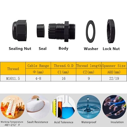 Set 4 Cutii de Derivație IP67 Waterproof, Cutie Electrică Etanșă ABS cu Presetupe, pentru Exterior și Interior, 130 × 68 × 50 mm, Negru - imagine 6
