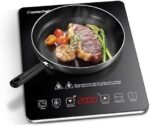 Plită cu Inducție Portabilă AMZCHEF 2000W, Ultra Slim, 10 Trepte de Putere și Temperatură, Touch Control, Timer 3 Ore, Blocare Copii, Negru