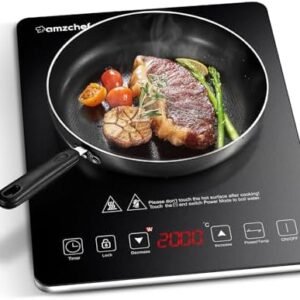 Plită cu Inducție Portabilă AMZCHEF 2000W, Ultra Slim, 10 Trepte de Putere și Temperatură, Touch Control, Timer 3 Ore, Blocare Copii, Negru