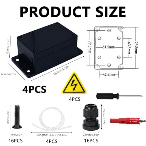 Set 4 Cutii de Derivație IP67 Waterproof, Cutie Electrică Etanșă ABS cu Presetupe, pentru Exterior și Interior, 130 × 68 × 50 mm, Negru - imagine 2