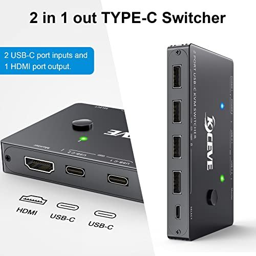 Switch KVM USB-C pentru 2 Laptopuri/PC Type-C, 4K 60Hz, Partajare Monitor HDMI, Tastatură și Mouse, PD 100W Fast Charging - imagine 3