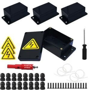 Set 4 Cutii de Derivație IP67 Waterproof, Cutie Electrică Etanșă ABS cu Presetupe, pentru Exterior și Interior, 130 × 68 × 50 mm, Negru