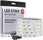 Bandă LED RGBW BTF-LIGHTING 5M, 5050 RGB + Alb Cald 2700K, 12V, 300 LED-uri, 60 LED/m, pentru Decor Interior