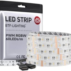 Bandă LED RGBW BTF-LIGHTING 5M, 5050 RGB + Alb Cald 2700K, 12V, 300 LED-uri, 60 LED/m, pentru Decor Interior