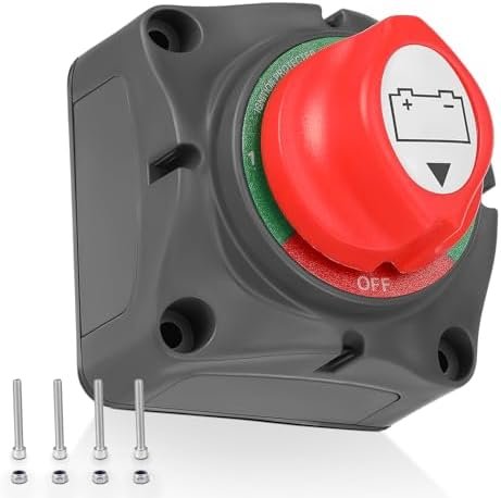 Întrerupător Separator Baterie 1-2-BOTH-OFF 200A 12V-48V – Comutator Principal pentru Două Baterii, Rezistent la Apă, pentru Auto, Rulotă, Barcă și Camion