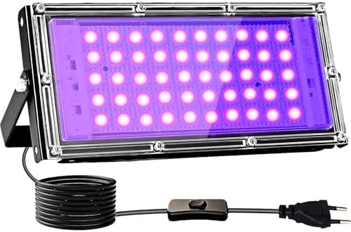 Proiector LED UV Black Light 50W IP66 Waterproof, Lampă Ultraviolete 395-400nm cu Cablu și Ștecher, pentru Petreceri Neon, Halloween și Decor Fluorescent