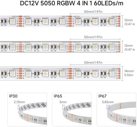 Bandă LED RGBW BTF-LIGHTING 5M, 5050 RGB + Alb Cald 2700K, 12V, 300 LED-uri, 60 LED/m, pentru Decor Interior - imagine 7