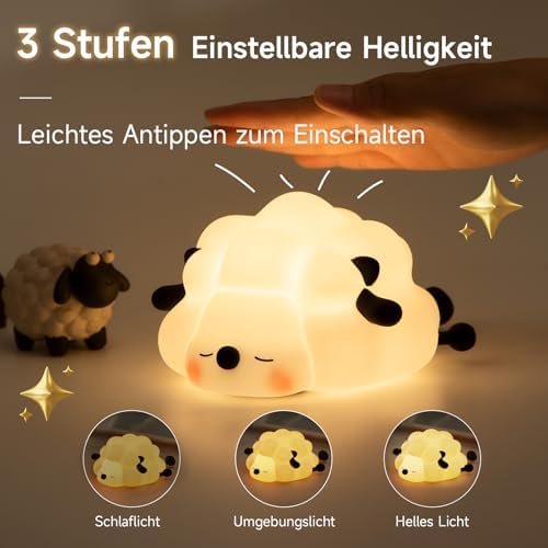 Lumină de Veghe din Silicon pentru Copii – Lampă de Noapte Oiță Kawaii, USB Reîncărcabilă, 1200mAh, 3 Niveluri Luminozitate, Timer 30 Min - imagine 2