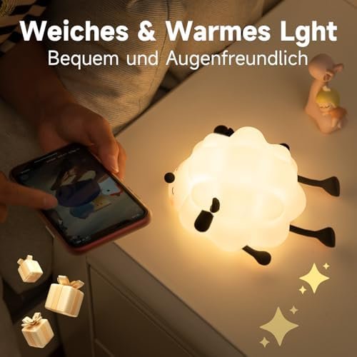 Lumină de Veghe din Silicon pentru Copii – Lampă de Noapte Oiță Kawaii, USB Reîncărcabilă, 1200mAh, 3 Niveluri Luminozitate, Timer 30 Min - imagine 5