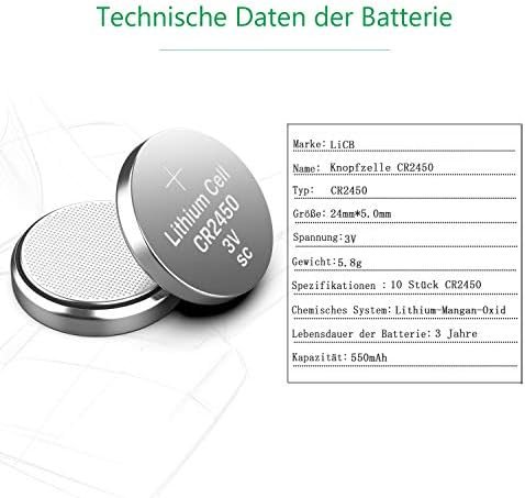 Set 10 Baterii LiCB CR2450 3V Litiu, Baterii Tip Monedă pentru Telecomenzi, Chei Auto, Cântare și Dispozitive Electronice - imagine 2