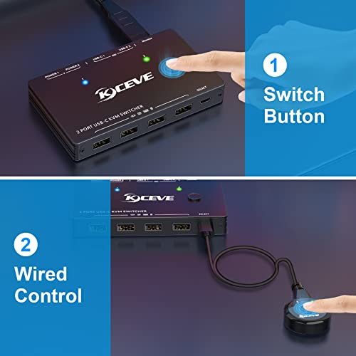 Switch KVM USB-C pentru 2 Laptopuri/PC Type-C, 4K 60Hz, Partajare Monitor HDMI, Tastatură și Mouse, PD 100W Fast Charging - imagine 6