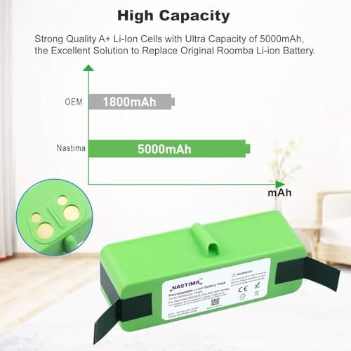 Baterie Li-Ion 14.8V 5000mAh Compatibilă iRobot Roomba Seria 600–900, Acumulator Upgrade pentru Roomba 985, 960, 895, 890, 880, 675, 650 - imagine 3