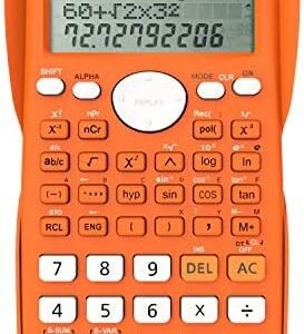 Calculator Științific Helect cu 240 Funcții, Ecran 2 Linii, 12 Digiți, pentru Școală, Facultate și Birou – Portocaliu