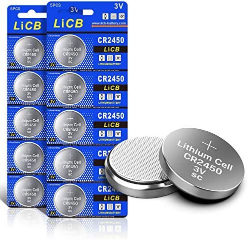 Set 10 Baterii LiCB CR2450 3V Litiu, Baterii Tip Monedă pentru Telecomenzi, Chei Auto, Cântare și Dispozitive Electronice