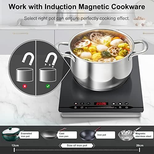 Plită cu Inducție Portabilă AMZCHEF 2000W, Plită Electrică Slim cu 9 Trepte de Putere, 4 Programe Automate, Timer și Blocare Copii, Gri - imagine 5