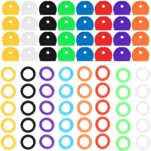 Set 72 Capace Colorate pentru Chei – 40 Rotunde și 32 Semicirculare, Organizator Chei din PVC Flexibil, 8 Culori