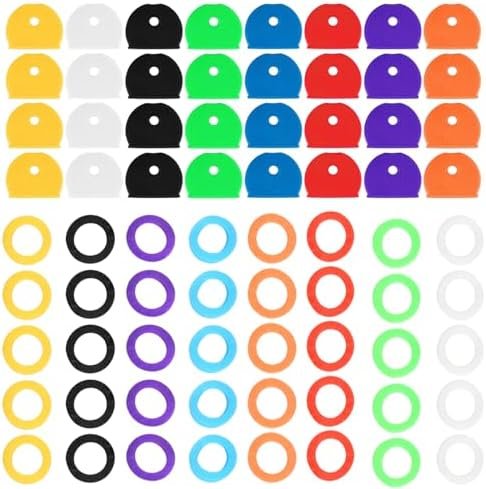 Set 72 Capace Colorate pentru Chei – 40 Rotunde și 32 Semicirculare, Organizator Chei din PVC Flexibil, 8 Culori