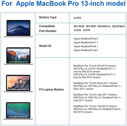 Baterie ARyee A1322 pentru Apple MacBook Pro 13" A1278 (2009–2012), 63.5Wh, 10.95V, Li-Polymer, 6 Celule - imagine 9