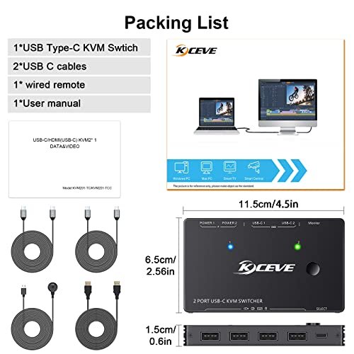 Switch KVM USB-C pentru 2 Laptopuri/PC Type-C, 4K 60Hz, Partajare Monitor HDMI, Tastatură și Mouse, PD 100W Fast Charging - imagine 7