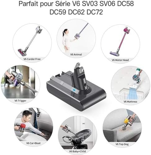 Baterie Compatibilă Dyson V6 6000mAh 21.6V cu Filtru și Perie Incluse, pentru DC58 / DC59 / DC61 / DC62 / DC74 / SV03 / SV09 - imagine 3