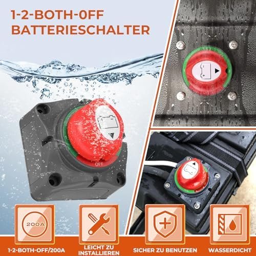 Întrerupător Separator Baterie 1-2-BOTH-OFF 200A 12V-48V – Comutator Principal pentru Două Baterii, Rezistent la Apă, pentru Auto, Rulotă, Barcă și Camion - imagine 2