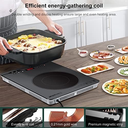 Plită cu Inducție Portabilă AMZCHEF 2000W, Plită Electrică Slim cu 9 Trepte de Putere, 4 Programe Automate, Timer și Blocare Copii, Gri - imagine 4