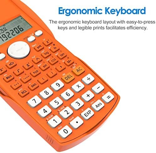 Calculator Științific Helect cu 240 Funcții, Ecran 2 Linii, 12 Digiți, pentru Școală, Facultate și Birou – Portocaliu - imagine 3