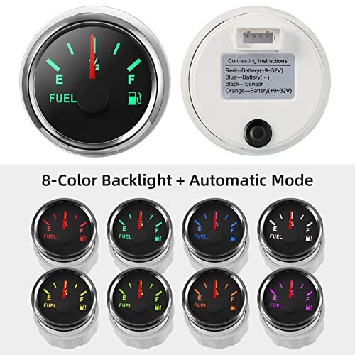 Indicator Nivel Combustibil și Apă cu Senzor Inox, 8 Culori Iluminare LED, pentru Barcă, Auto, Camper, Rezervor Combustibil/Apă - imagine 3