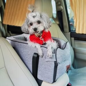 Scaun Auto pentru Câini și Pisici de Talie Mică, Booster Seat pentru Consolă Centrală, Detasabil și Lavabil, Gri