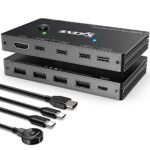 Switch KVM USB-C pentru 2 Laptopuri/PC Type-C, 4K 60Hz, Partajare Monitor HDMI, Tastatură și Mouse, PD 100W Fast Charging