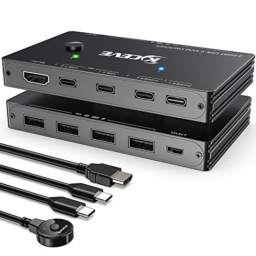 Switch KVM USB-C pentru 2 Laptopuri/PC Type-C, 4K 60Hz, Partajare Monitor HDMI, Tastatură și Mouse, PD 100W Fast Charging