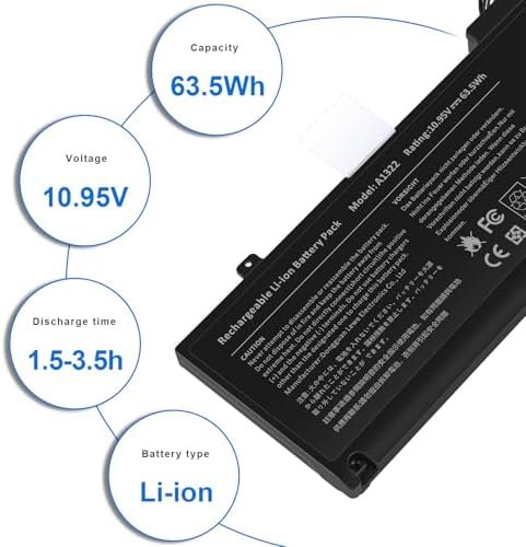 Baterie ARyee A1322 pentru Apple MacBook Pro 13" A1278 (2009–2012), 63.5Wh, 10.95V, Li-Polymer, 6 Celule - imagine 7
