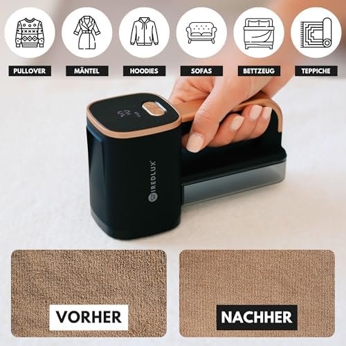 Aparat Electric pentru Îndepărtarea Scamelor și Pufului Wiredlux, Reîncărcabil USB-C, 3 Viteze, Lumină LED, 6 Lame din Oțel Inoxidabil pentru Haine și Mobilier – Onyx/Auriu - imagine 2